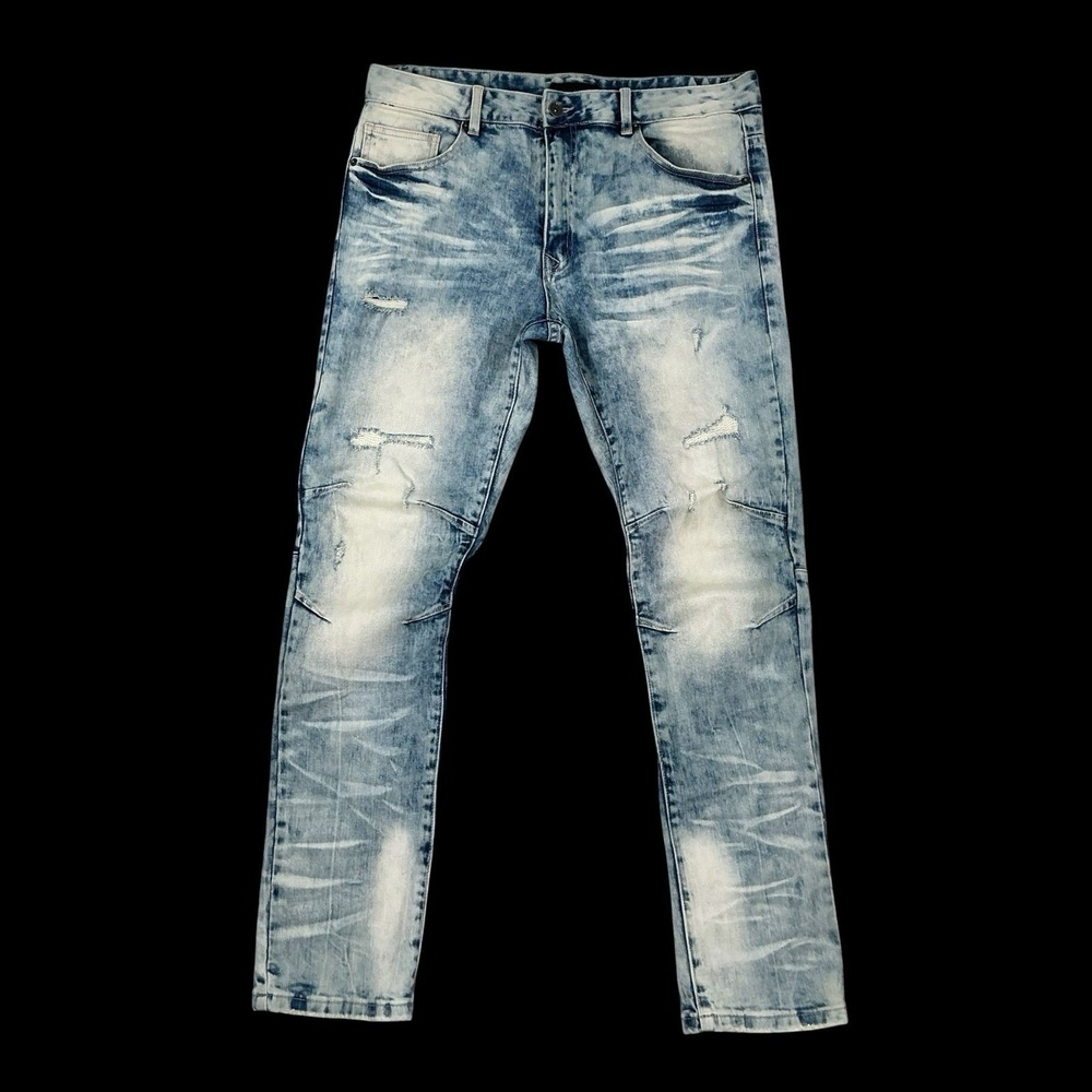 Decibel Jeans Men 36x32 (ACTUAL 36x30) Blue Distressed Ripped Slim Skinny Denim